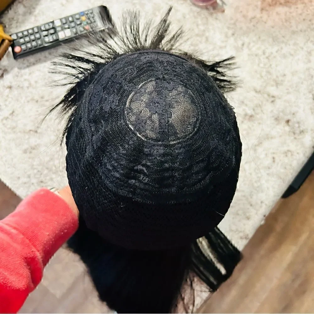 Long black synthetic wig with bangs